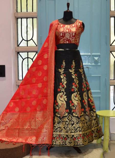 Black And Red HOTAM HIT Designer Fancy Festive Wear Heavy Silk Printed Lehenga Choli Collection 10009